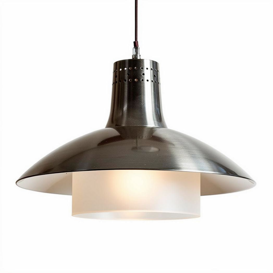 Hanglamp van staal met opaal glazen kap diameter 30 x 30 x 20cm