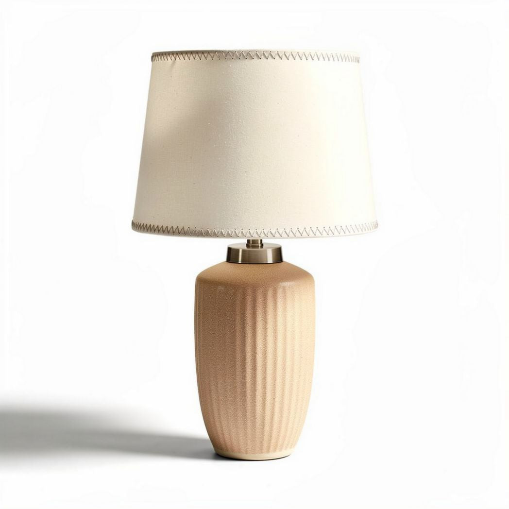 Tafellamp in beige keramiek met witte katoenen lampenkap 40 x 30 x 60cm