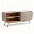 Lage tv-kast van hout met twee lades en open planken 150 x 45 x 50cm