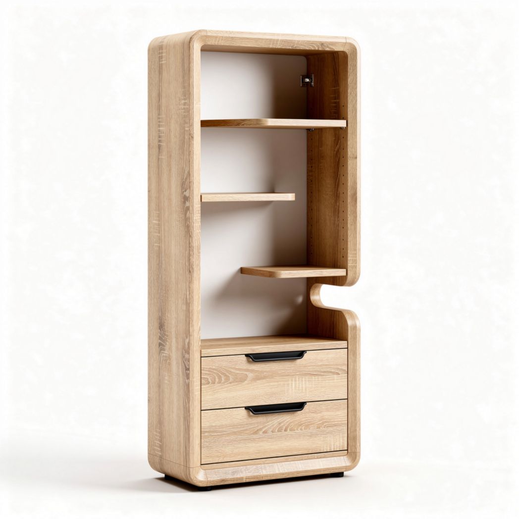 Massief houten boekenkast met twee lades en vijf planken 180 x 80 x 40cm