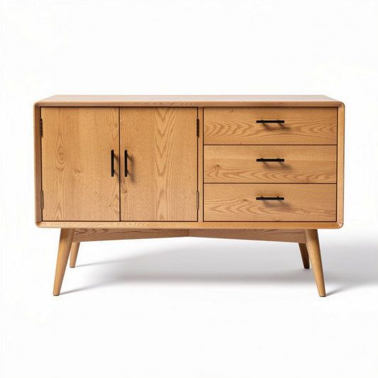 Houten dressoir met 2 deuren en 3 lades 80 x 40 x 75cm naturel eiken
