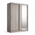 Kast met dubbele schuifdeuren en spiegel van grijs gelamineerd hout 200 x 100 x 60cm