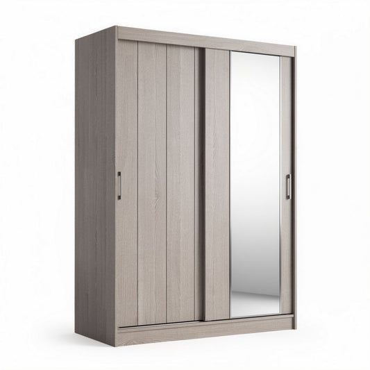 Kast met dubbele schuifdeuren en spiegel van grijs gelamineerd hout 200 x 100 x 60cm