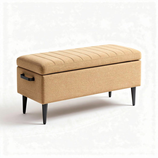 Opbergbank met gestreepte bovenkant in beige stof 100 x 40 x 45cm