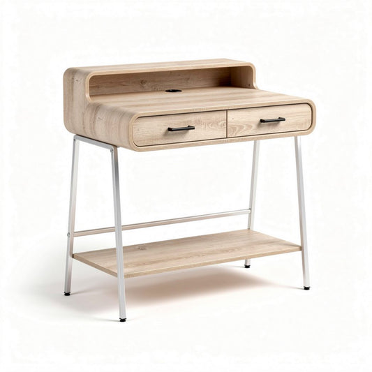 Houten bureau met metalen poten en opbergruimte van 120 x 50 x 85cm