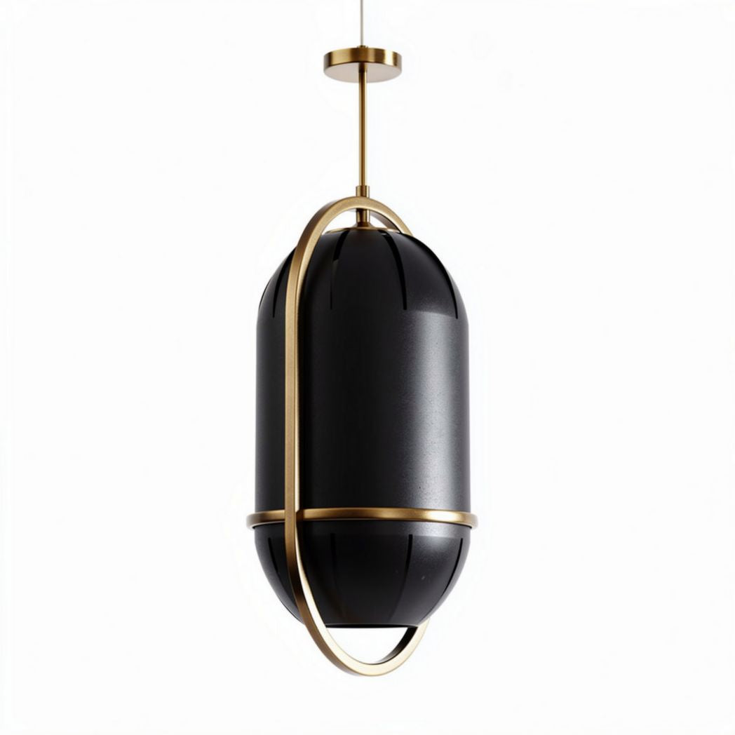 Hanglamp van metaal en kunststof in zwart met gouden details 20 x 20 x 40cm