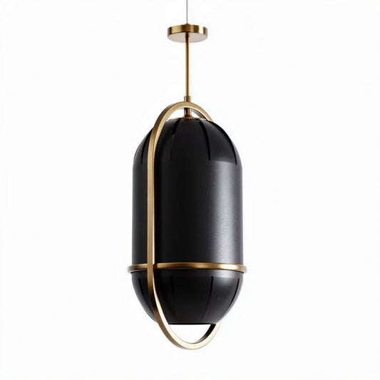 Hanglamp van metaal en kunststof in zwart met gouden details 20 x 20 x 40cm