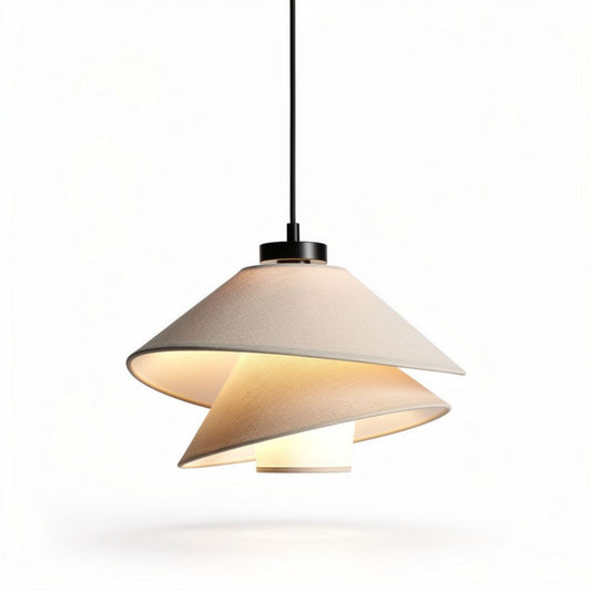 Hanglamp van stof in wit en crème met een afmeting van 20 x 20 x 25cm