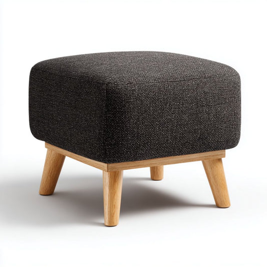 Hocker van lichtgrijs stof met metalen poten 50 x 50 x 40cm